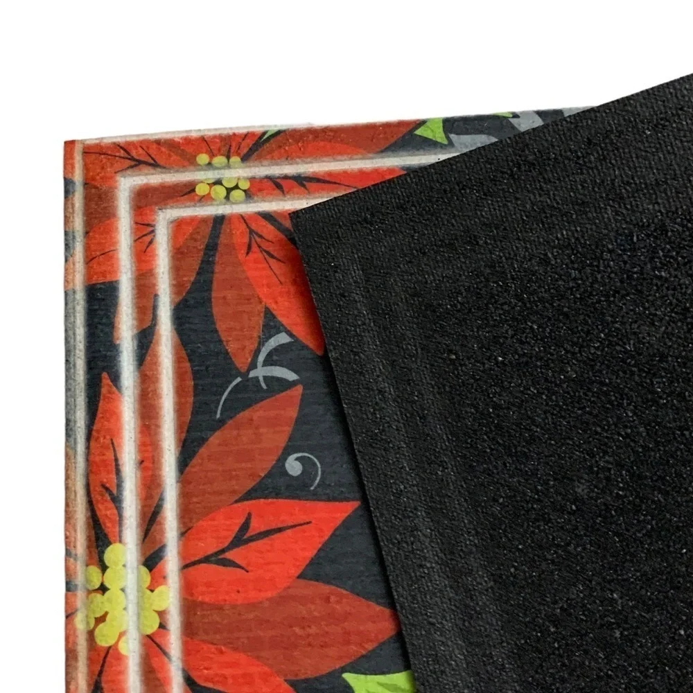 Doormat Christmas Poinsettia Heavy Duty Indoor/Outdoor Red Black 18 x 30 in